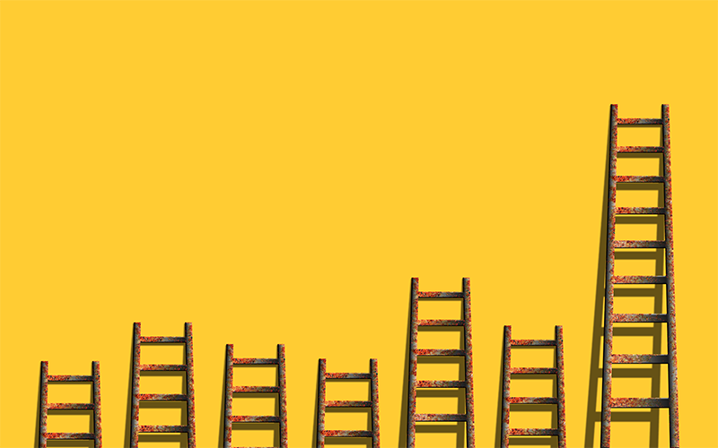 Ladders against a yellow background
